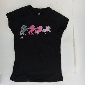 La Senza Girl Horse T-Shirt Size Med Black Pink 100% Cotton